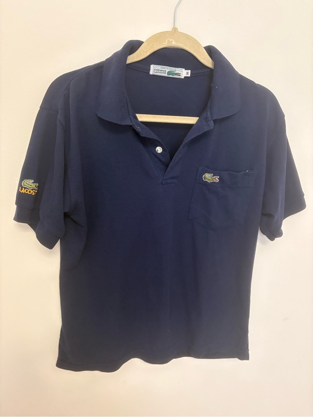 Vintage Chemise Lacoste Navy Blue Polo Shirt Pocket Logo & Sleeve Embroidery M